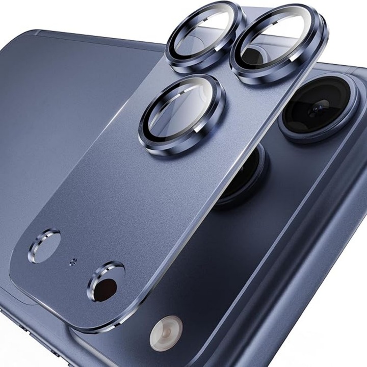 Folie Protectie Camera compatibila cu iPhone 17 Pro Max, Full Cover, Protectie Profesionala, Sticla temperata 9H, Ultra HD, Anti Amprente, Anti Zgarieturi, Anti Socuri, Albastru