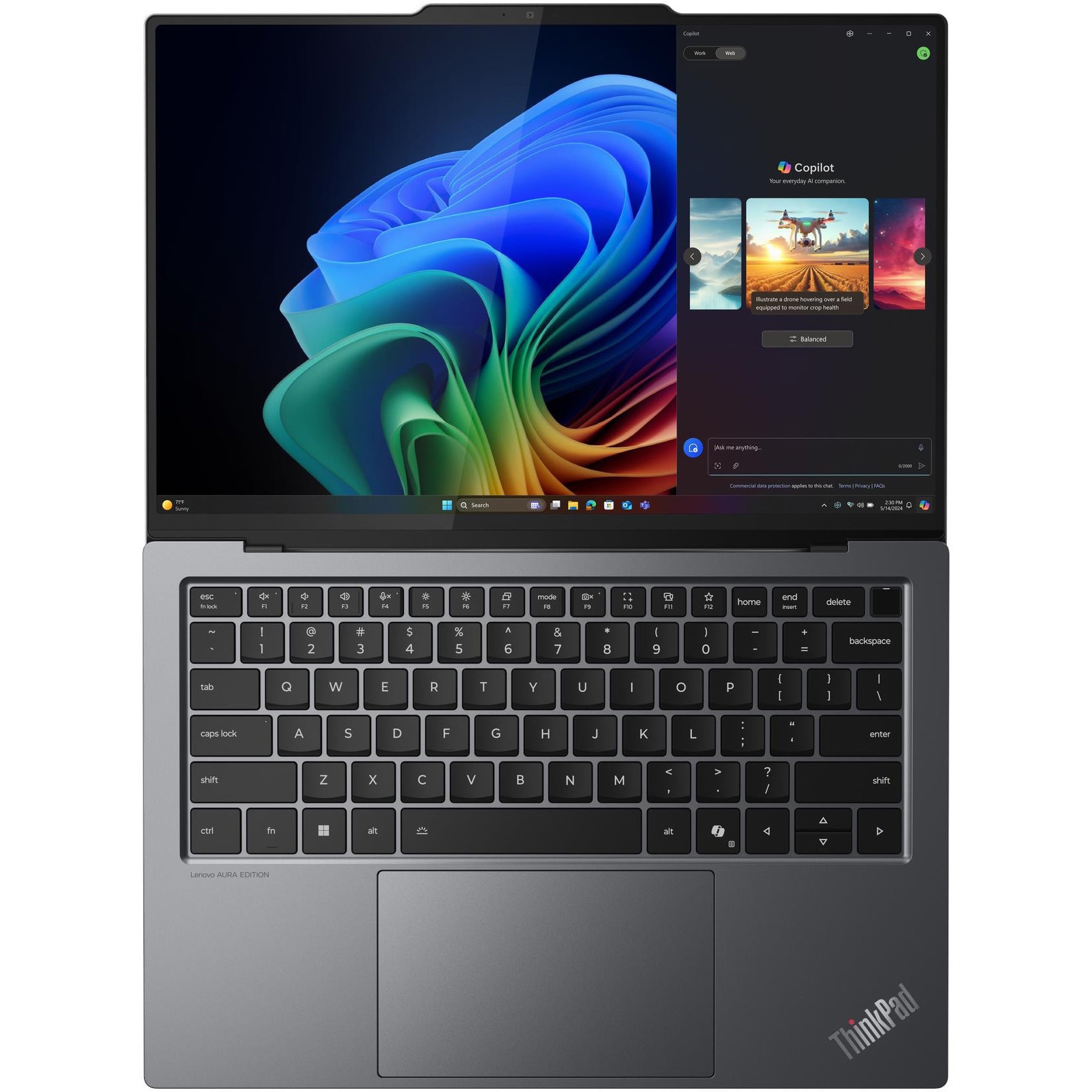 Laptop Lenovo ThinkPad X9-14 Gen 1 Aura Edition cu procesor Intel Core™ Ultra 7 258V pana la 4.80 GHz, 14" WUXGA OLED 400nits, 32GB RAM, 512GB SSD, Intel® Arc™ Graphics 140V, Windows 11 Pro, Grey, 3-year, Courier or Carry-in