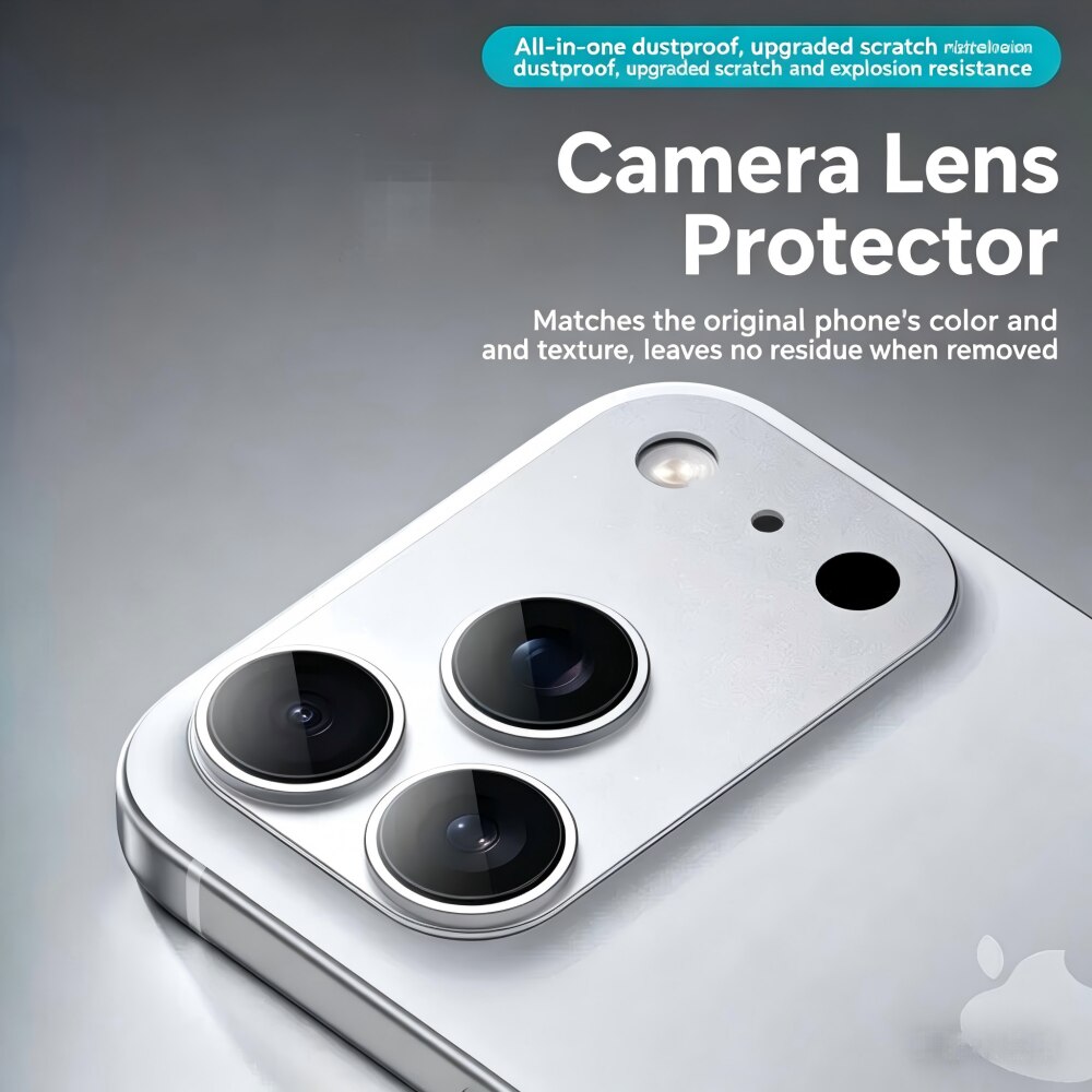 Folie Protectie Camera compatibila cu iPhone 17 Pro Max, Full Cover, Protectie Profesionala, Sticla temperata 9H, Ultra HD, Anti Amprente, Anti Zgarieturi, Anti Socuri, Argintiu