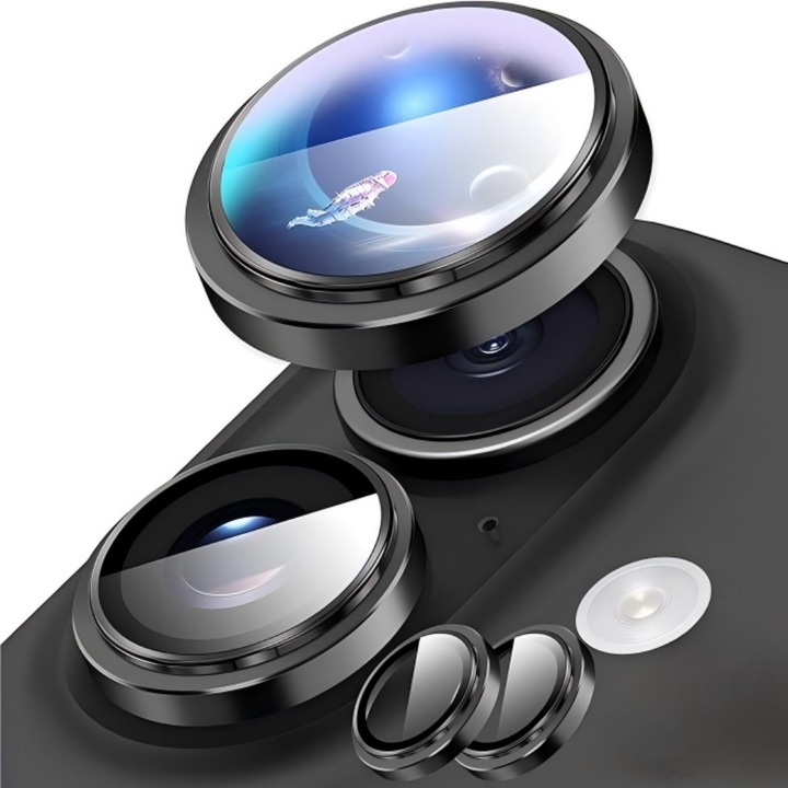 Folie Protectie Lentila Camera Aspect pentru iPhone 17, Sticla Temperata 9H Intarita Chimic AR Anti-Reflexie, Adsorbtie Electrostatica, Potrivire Fara Cusaturi, Impermeabila Anti-Socuri Anti-Zgarieturi, Negru