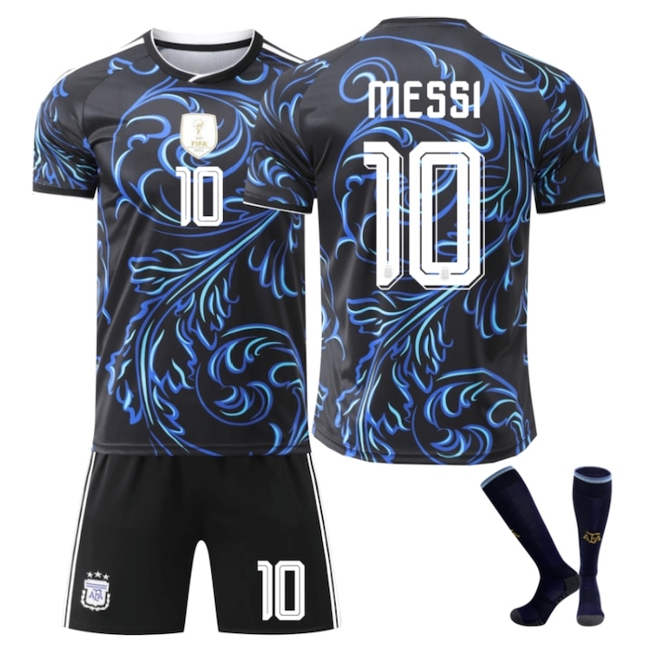 Echipament sportiv copii Cupa Mondial, Argentina Messi Tricou de Fotbal, Negru