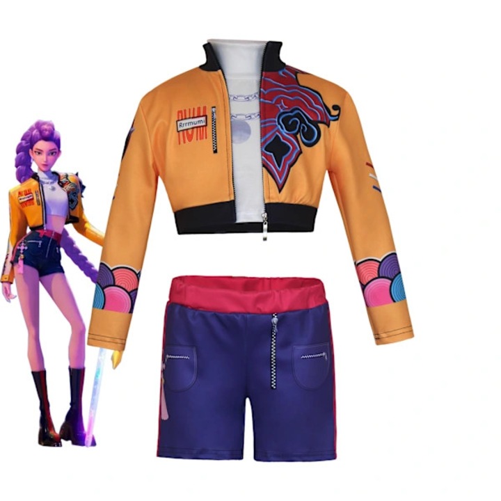 Детски карнавален костюм, Halloween Demon Slayer, комплект (яке + подплата + къси панталони), 140см, многоцветен