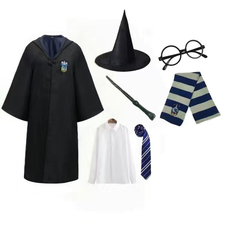 Set costum de carnaval Harry Potter, albastru, 155cm
