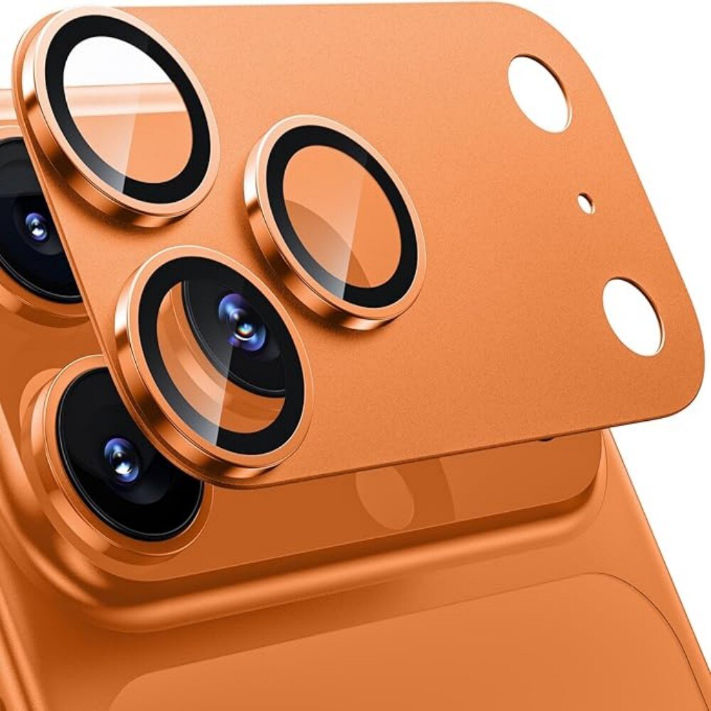 Folie Protectie Camera compatibila cu iPhone 17 Pro, Full Cover, Protectie Profesionala, Sticla temperata 9H, Ultra HD, Anti Amprente, Anti Zgarieturi, Anti Socuri, Portocaliu