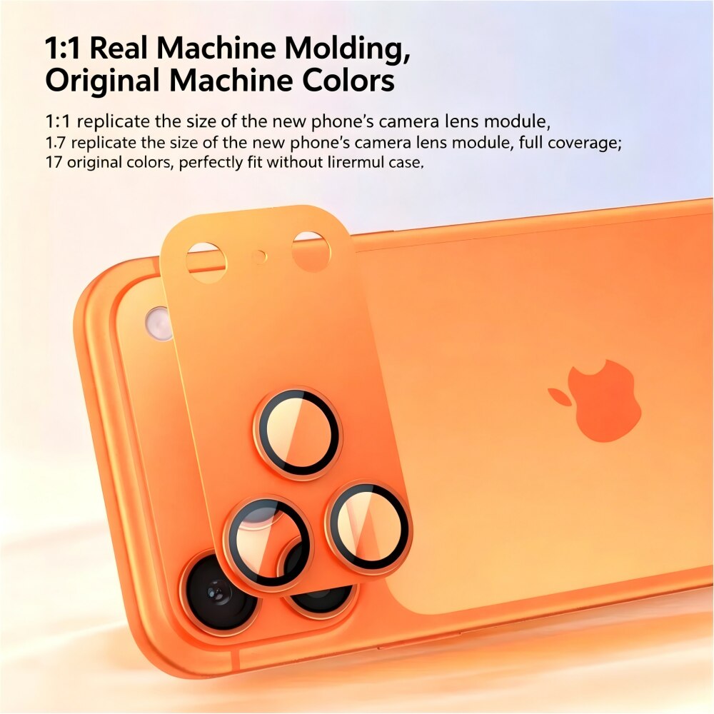 Folie Protectie Camera compatibila cu iPhone 17 Pro, Full Cover, Protectie Profesionala, Sticla temperata 9H, Ultra HD, Anti Amprente, Anti Zgarieturi, Anti Socuri, Portocaliu