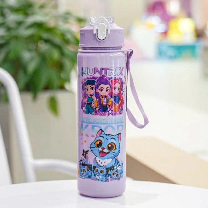 Huntrix szívószálas vizespalack, lila, 700ml