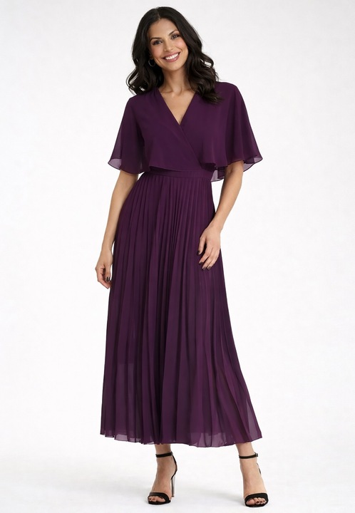 Figl maxi ruha, átlapolt dekoltázs, rövid ujjú, lila, légies, S-M INTL