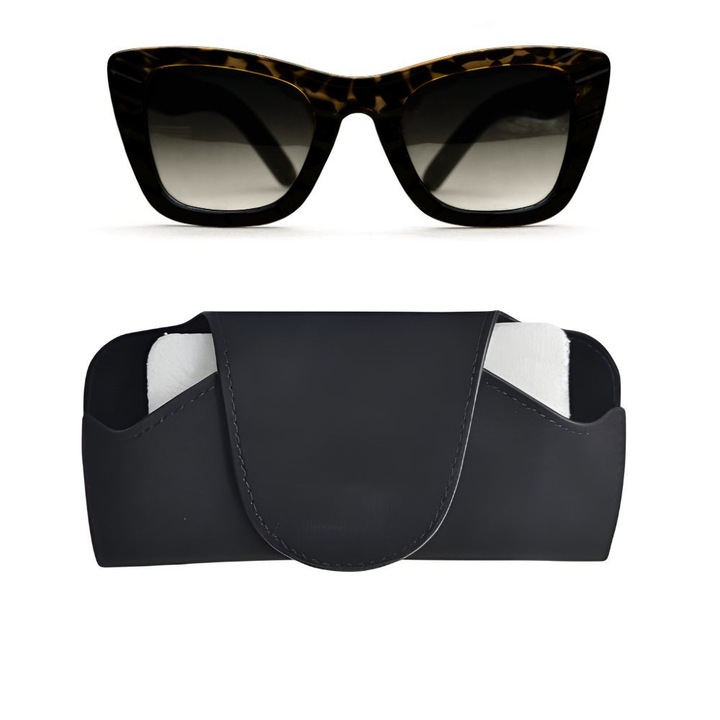 Suport Ochelari Auto, VistaDrive Elite, Fixare pe Parasolar cu Cleme, Piele Ecologica, ABS, Design Elegant, Utilizare cu o Singura Mana, Protectie Interior Fin, Universal pentru Orice Masina, Negru