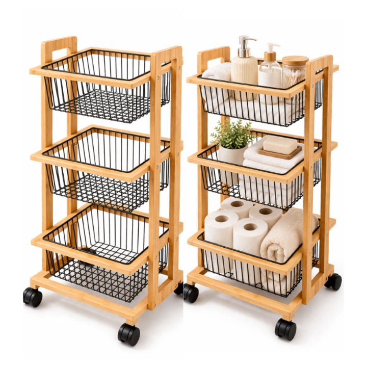 Raft de depozitare mobil din lemn, dreptunghiular, minimalist modern, Scobit - 89 x 39 x 30 cm