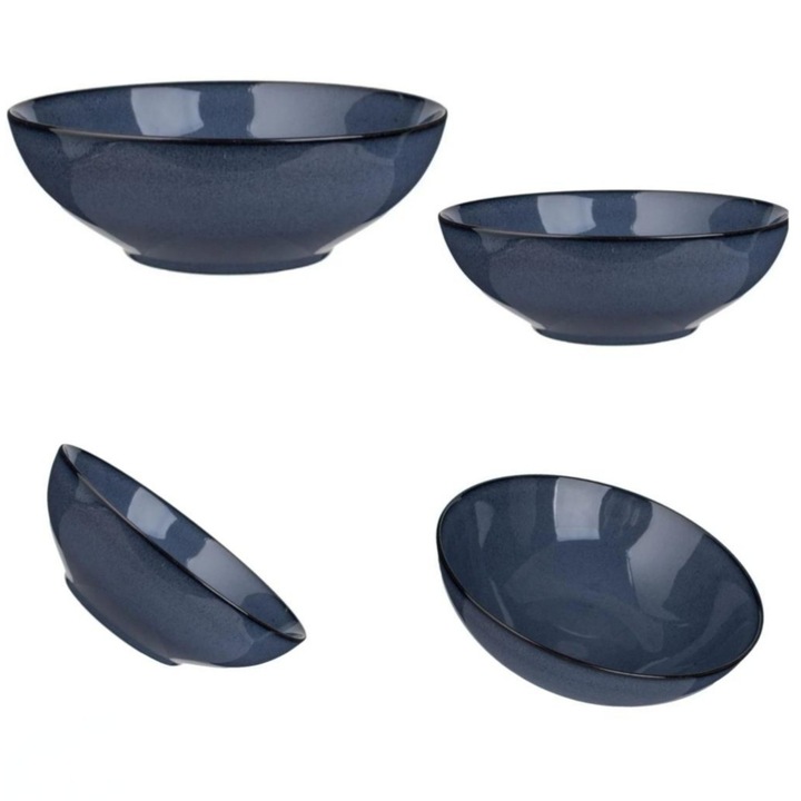 Set 4 castroane din portelan, albastru "Blue Reactive Glaze Nordic", 1.7L, 22.5x8cm