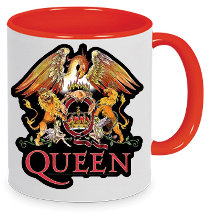 Cana Queen Muzica Nr. 1 330ml Ceramica Alba si Rosie, Design cu Imprimare Sublimare, Rezistenta la Masina de Spalat, Cadou pentru Fani