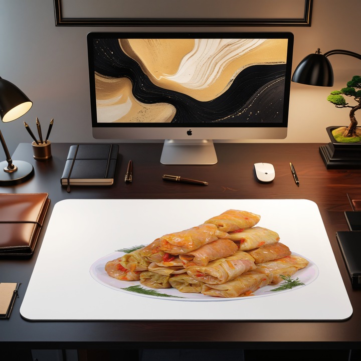 Mousepad Deskmat Sarmale in foi de varza mancare traditionala romaneasca 800x400x4mm margini drepte cusute Oktane