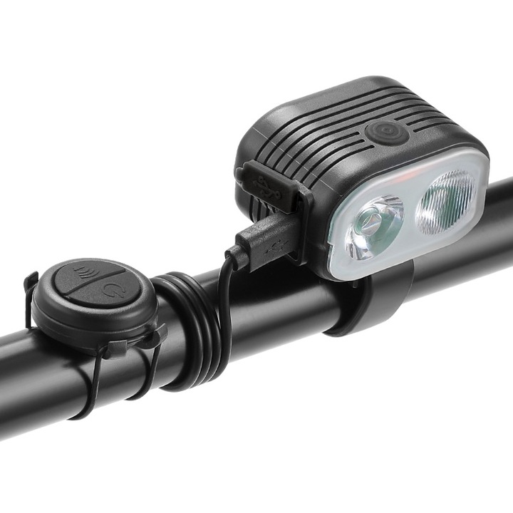 Kerékpár lámpa szett, DEYKAY, 120 dB-es távirányítós kürt, 200 lumen, hat üzemmód, 320 mAh-s újratölthető akkumulátor, kerékpár kiegészítők