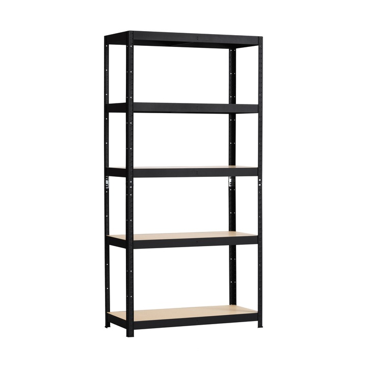 Raft metalic Metalkas, negru, 5 polițe, placă HDF, 180×90×40 cm