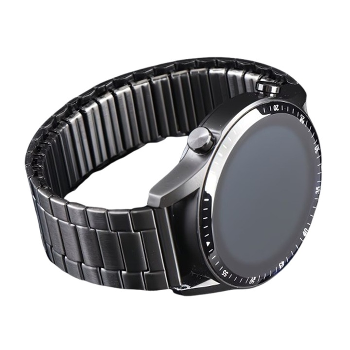 Каишка за смарт часовник - съвместима с Huawei Watch GT / GT2 / GT2 Pro (46 мм) / GT Runner 2 - черна гъвкава метална каишка (22 мм)