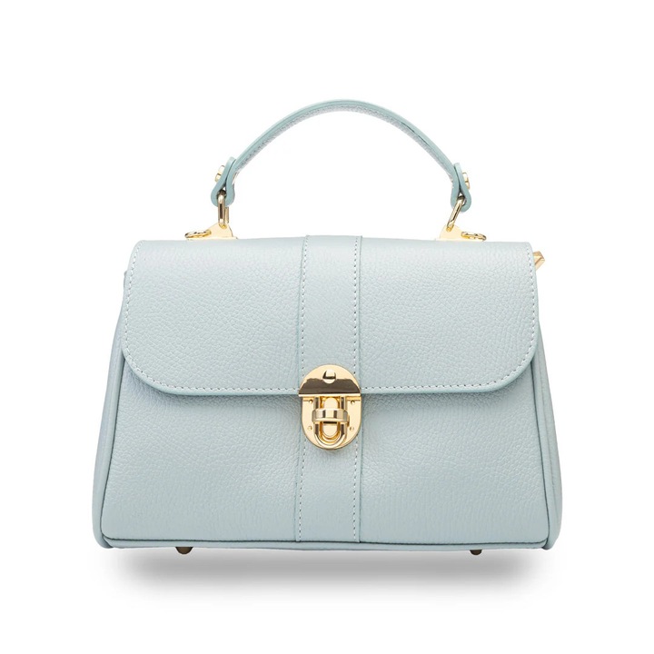 Дамска чанта Toro Nero, светлосиня, от естествена кожа, за рамо, практична и елегантна