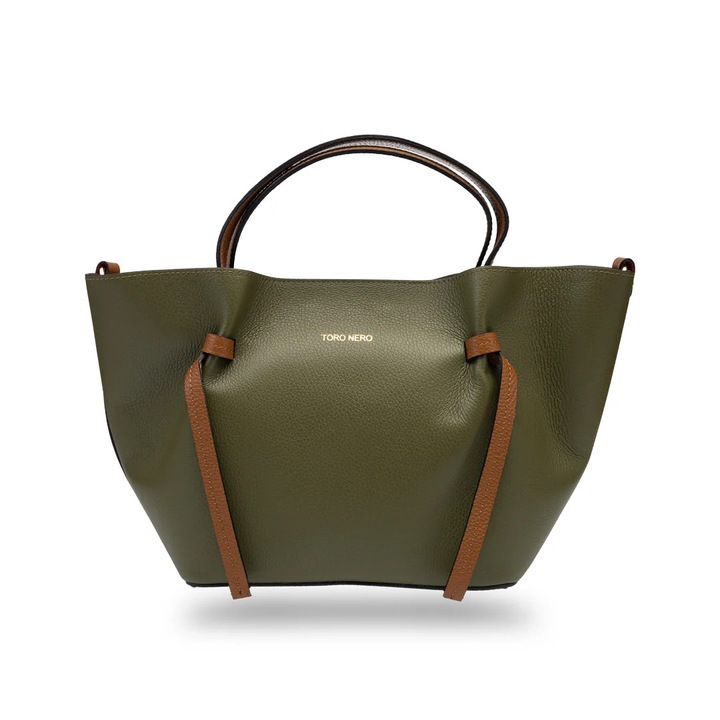 Дамска чанта Toro Nero Loreta, естествена кожа, тъмно зелена, за рамо