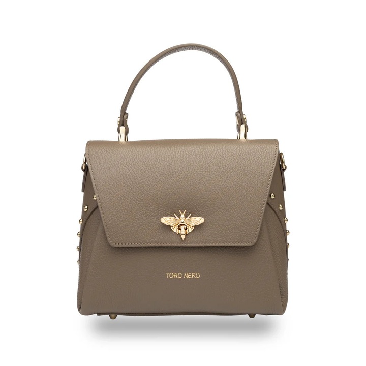 Дамска чанта Toro Nero, естествена кожа, тъмносива, модел за рамо