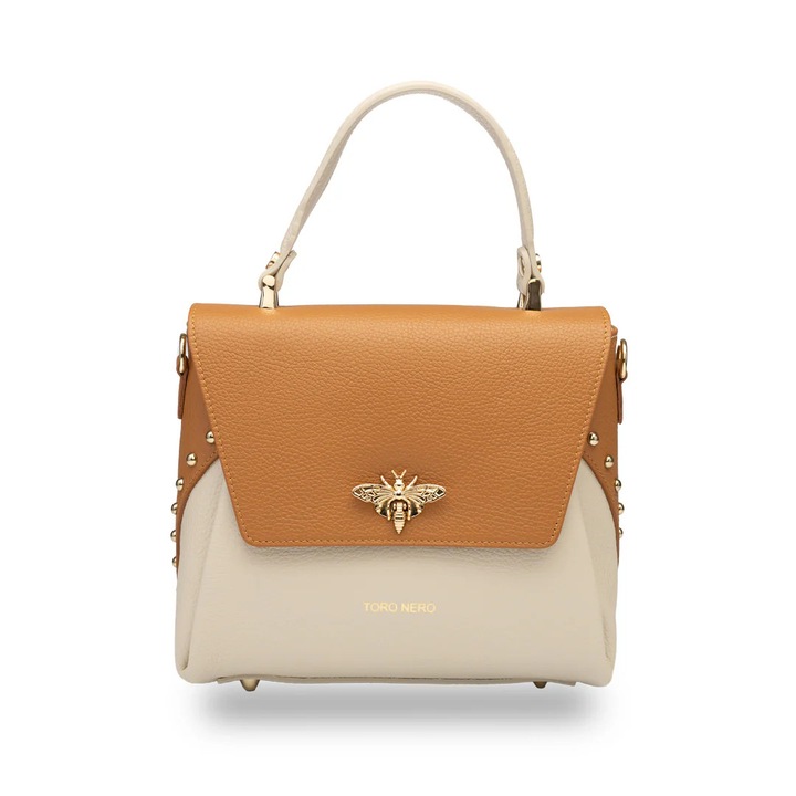 Чанта за жени, Toro Nero, модел Olivia, естествена кожа, бежово-кафява, регулируема презрамка