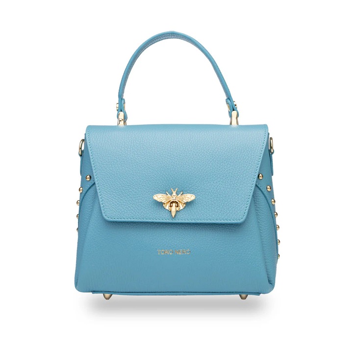 Женска чанта, Toro Nero, естествена кожа, тюркоаз, регулируема презрамка