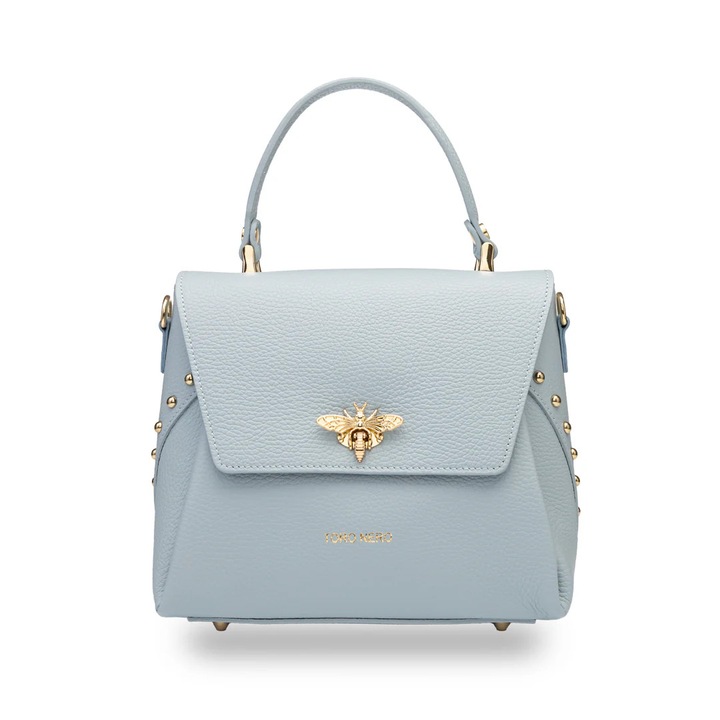 Дамска чанта Toro Nero, светлосин, естествена кожа, регулираща се презрамка