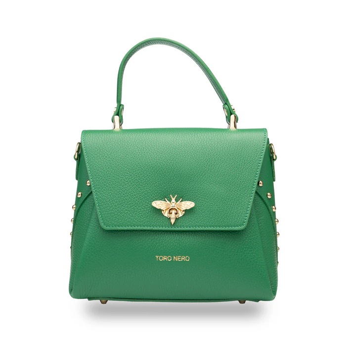 Дамска чанта Toro Nero, естествена кожа, зелена, регулируема презрамка, размер 30x25cm