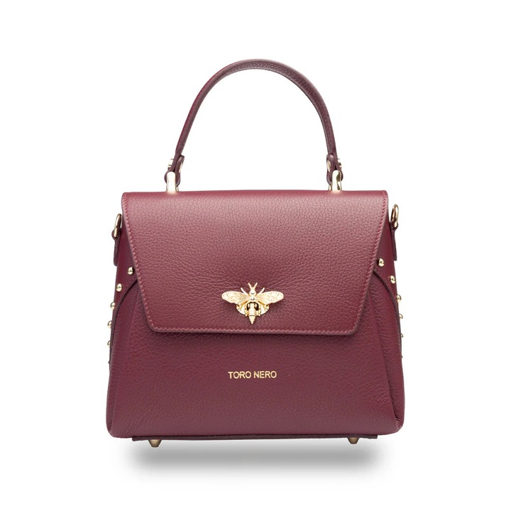 Женска чанта, Toro Nero, естествена кожа, бордо, за рамо