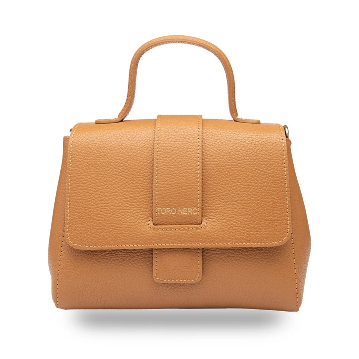 Дамска чанта Toro Nero, кафява, естествена кожа, множество отделения, регулируема презрамка