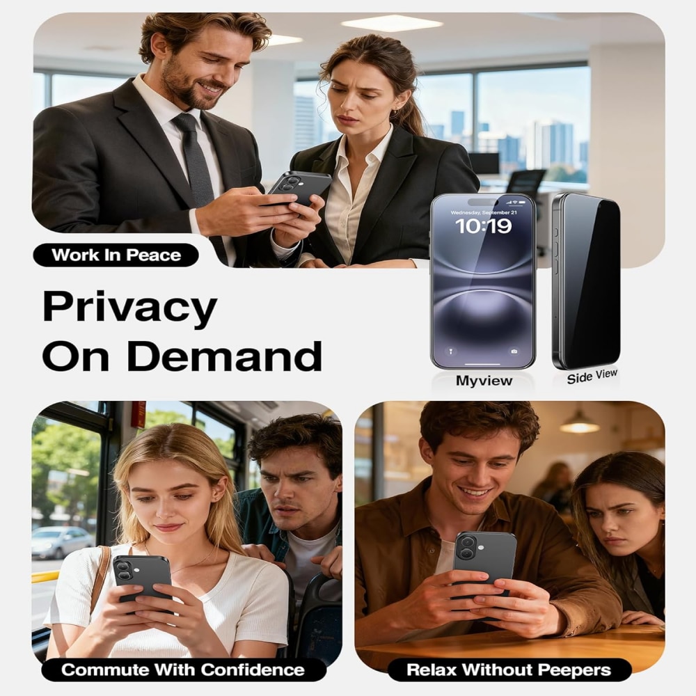Folie de sticla securizata pentru iPhone 17pro, folie anti-vedere 360 de grade, 6,3 inch, duritate 9H, claritate inalta, compatibila cu recunoasterea faciala, folie protectie telefon anti-spionaj