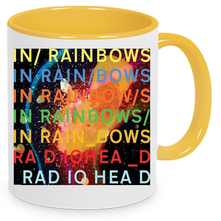 Cana Radiohead No2 330ml ceramica alba si galbena, design artistic, rezistenta la masina de spalat, pentru cafea si ceai
