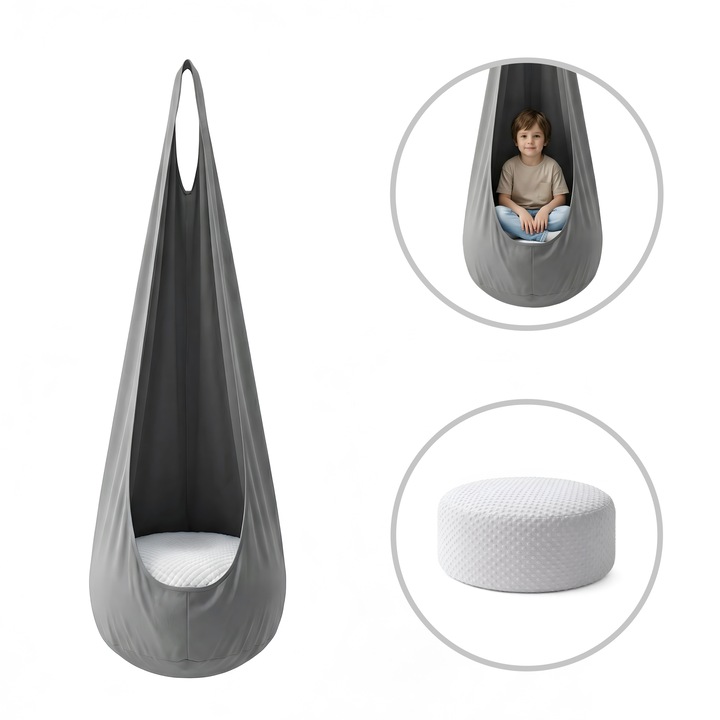 Leagan cocon Małpiszon Satellite, gri, 60x60x180cm, set cu perna