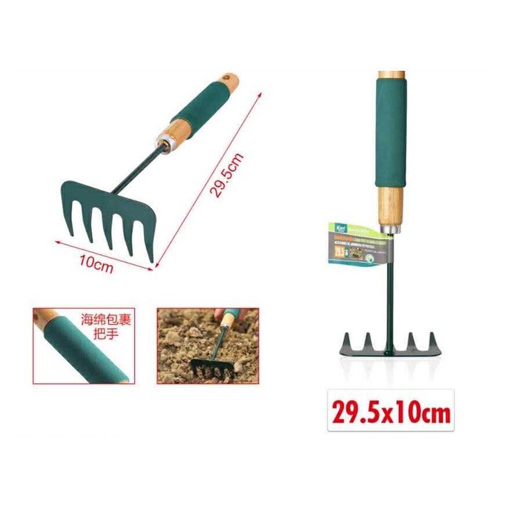 Kerti kézi gereblye szivacsos markolattal és fa nyéllel 29.5cm Kmt TOOLS