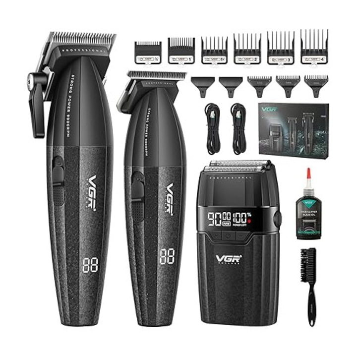 VGR 640S3 Set Profesional 3-in-1 pentru Tuns Parul, 9000 RPM Aparat de Tuns pentru Barbati, Trimmer Profesional si Rasori cu Folie, Set Frizerie Wireless pentru Acasa, pentru El (Negru)