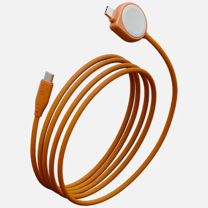Cablu Energea Flow Duo 2-in-1 USB-C, Încărcător wireless Apple Watch, 60W, 1.5m, Portocaliu