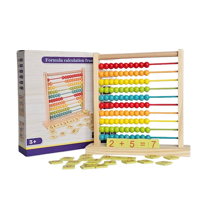 Számoló 100 színes fa golyóval, 24x10x28cm, 3 év feletti gyermekeknek