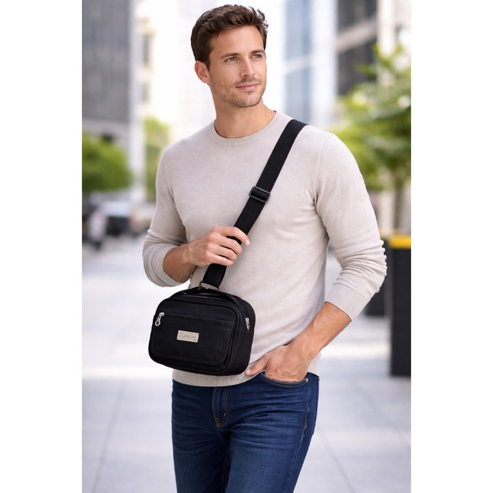 Férfi táska, 23 x 12 x 18 cm, Caslon 322N, Fekete