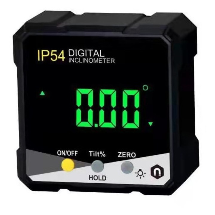 Digitális inklinométer IP54, nagy pontosságú elektronikus szögmérő, háttérvilágítás, mágneses alap, 30x8x5cm