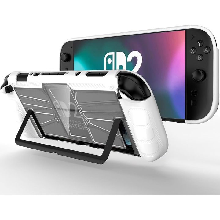 Carcasa de protectie pentru Nintendo Switch 2, design ergonomic, anti-soc, cu suport, transparent, 2025