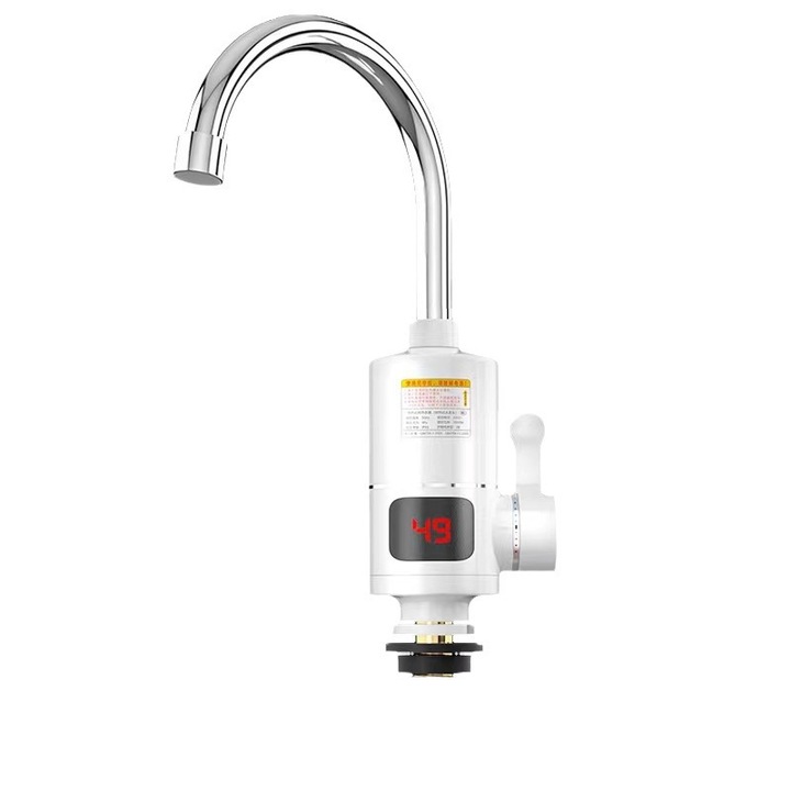 Robinet electric de apa instant, tip chiuveta, alb, 3000W, afisaj LCD pentru temperatura, 40-60℃, 2L/min