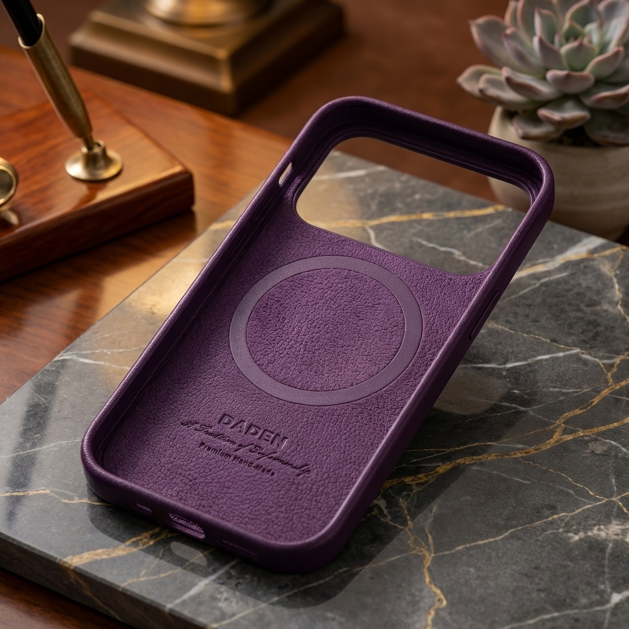 Husă din piele naturală Daden pentru iPhone 17 Pro Max, handmade, MagSafe, mov