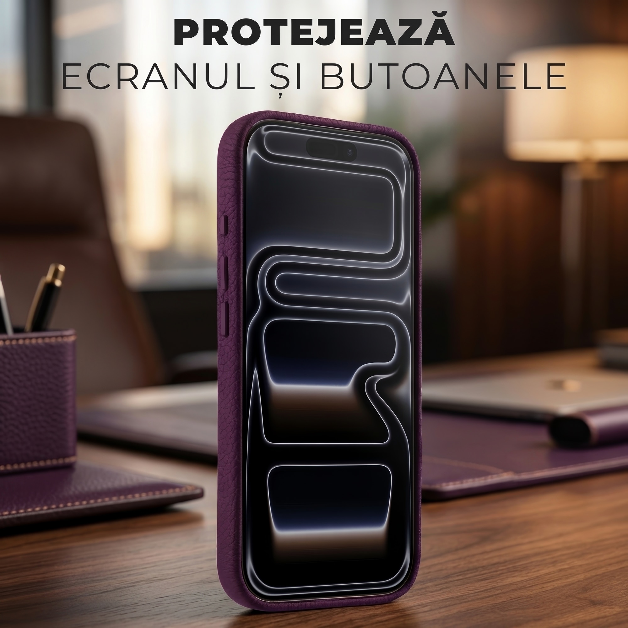 Husă din piele naturală Daden pentru iPhone 17 Pro Max, handmade, MagSafe, mov