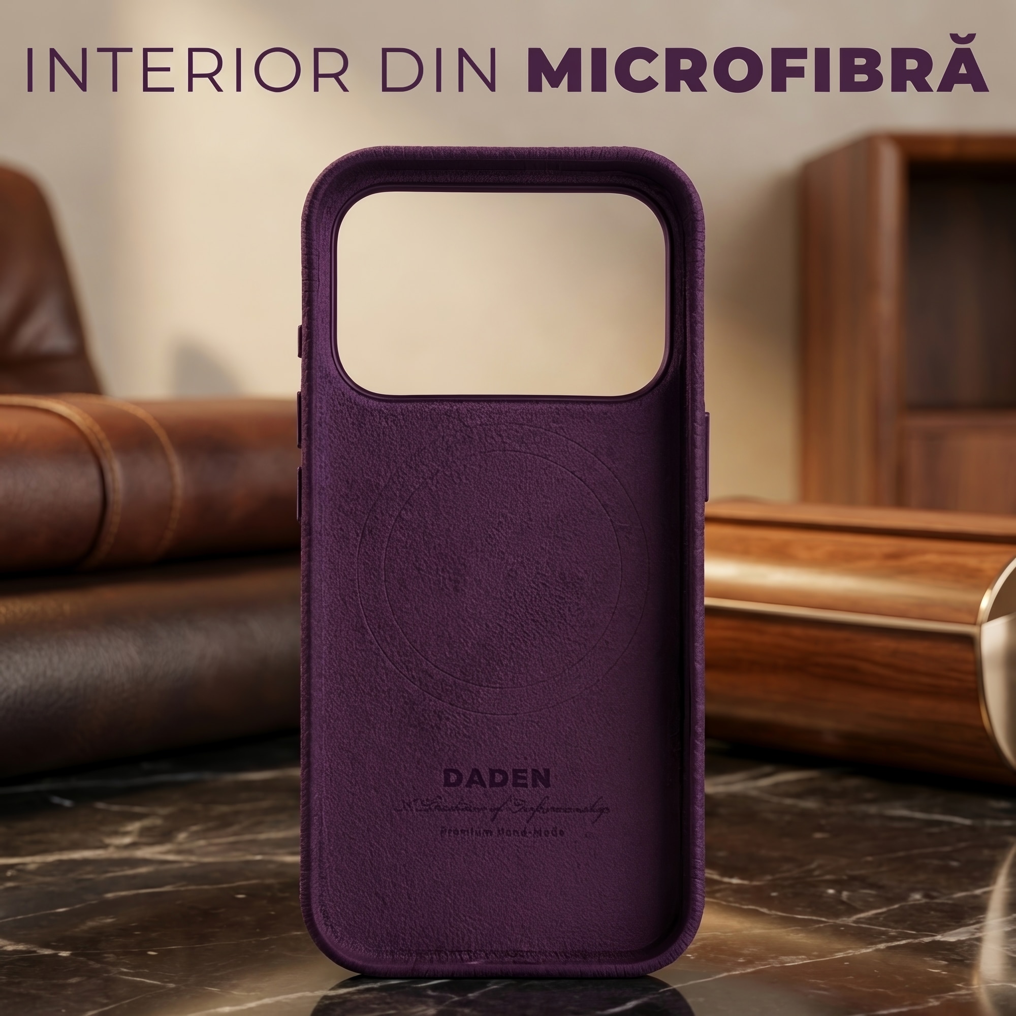 Husă din piele naturală Daden pentru iPhone 17 Pro Max, handmade, MagSafe, mov