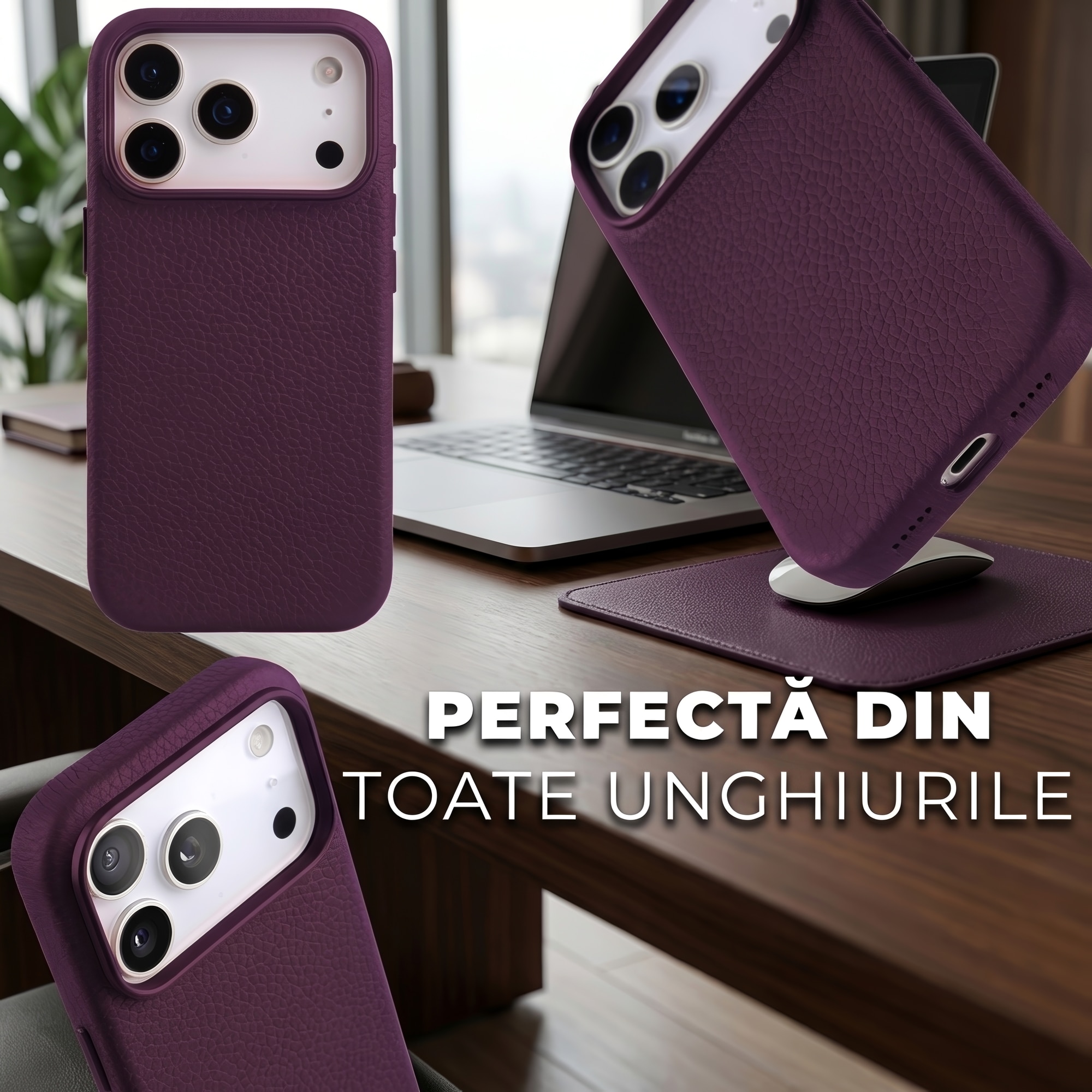 Husă din piele naturală Daden pentru iPhone 17 Pro Max, handmade, MagSafe, mov