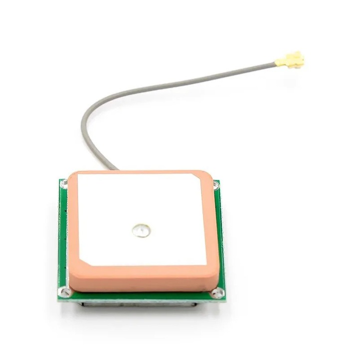 Modul GPS, antenă ceramică activă, câștig 28dB, 28x28x6.5mm, cablu 5cm, negru