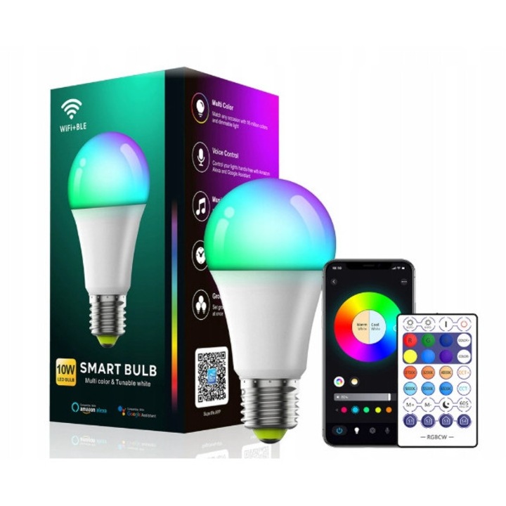 Bec inteligent LED 10W E27 800LM RGBWW, WiFi, Bluetooth, 1Szt