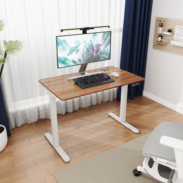 Birou electric reglabil cu motor fara perii, SONNI, Culoare Nuc, 100x60 cm, cadru metalic Q235, inaltime ajustabila 70-115 cm, design modern