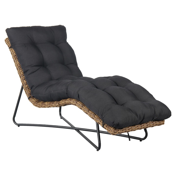 Sezlong gradina/terasa, Maison Mex DARIO, L.161.5 l.63.5 H.96.5 cm, natur/negru