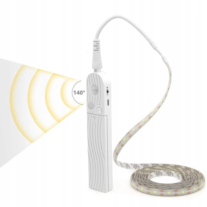 Banda LED cu senzor de miscare pe baterie/USB, 300cm, pentru mobilier