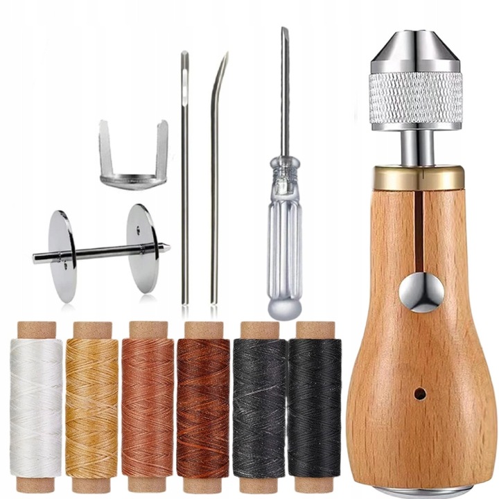 Set 40 piese pentru cusut piele, 3 ace, 6 culori de ata cerata, geanta de depozitare