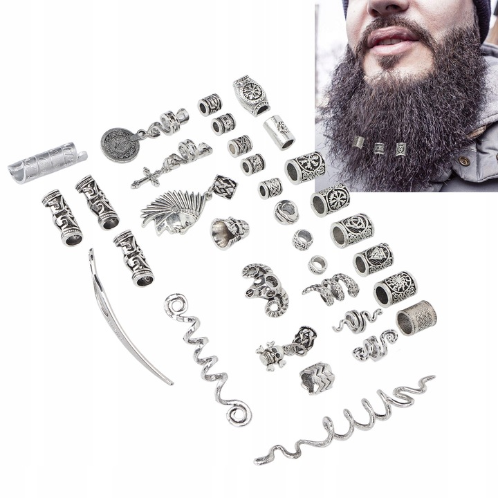 Set 34 Margele pentru Barba si Par, Diverse Forme, Metal